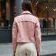 Pastel Pink Houndstooth Off-Shoulder Biker Jacket