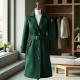 Emerald Green Houndstooth Cut-Out Trench Coat