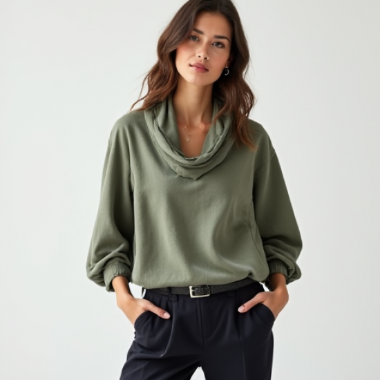 Modern Urban Linen Blend Cowl Neck Top