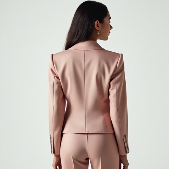 Pastel Pink Square Neck Satin Biker Jacket