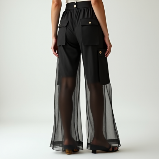 French Style Double-Breasted Tulle Cargo Pants