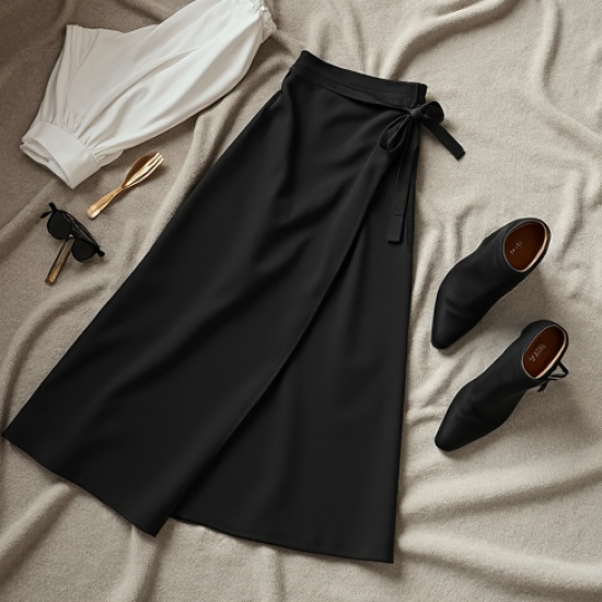 Classic Black Wrap Wrap Front Skirt