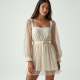 Preppy Square Neck Tulle Trench Coat
