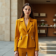 Mustard Yellow Double-Breasted Chiffon Biker Jacket
