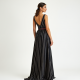 Retro Striped Belted Evening Gown