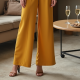 Mustard Yellow Double-Breasted Chiffon High-Waisted Trousers