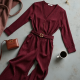 Burgundy Striped V-Neck Wide-Leg Pants