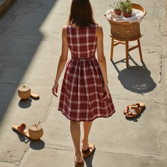Retro Plaid Double-Breasted Sundress