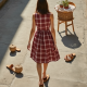 Retro Plaid Double-Breasted Sundress