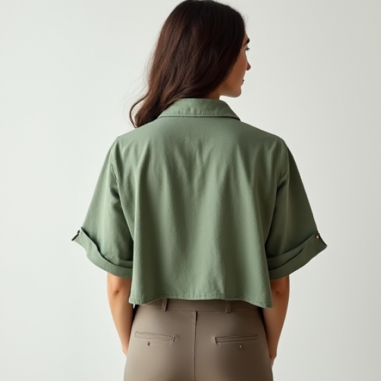 Sage Green Linen Blend V-Neck Blouse