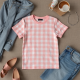 Pastel Pink Houndstooth Off-Shoulder Graphic Tee