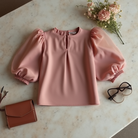 Dusty Rose Organza Puff Sleeve Puff Sleeve Top