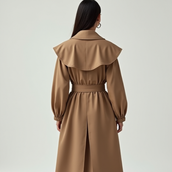 Oatmeal Chiffon Off-Shoulder Trench Coat