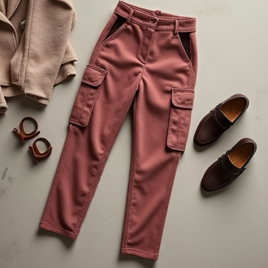 Dusty Rose Cut-Out Tweed Cargo Pants
