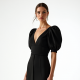 Midnight Black Polka Dot Puff Sleeve Evening Gown