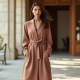 French Style Square Neck Silk Wrap Front Coat
