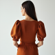 Terracotta Tweed V-Neck Puff Sleeve Top