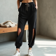 Korean Chic Abstract Print Split Thigh Relaxed Joggers