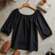 Midnight Black Linen Blend Off-Shoulder Blouse