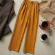 Mustard Yellow Ribbed Knit Belted Pleated Slacks