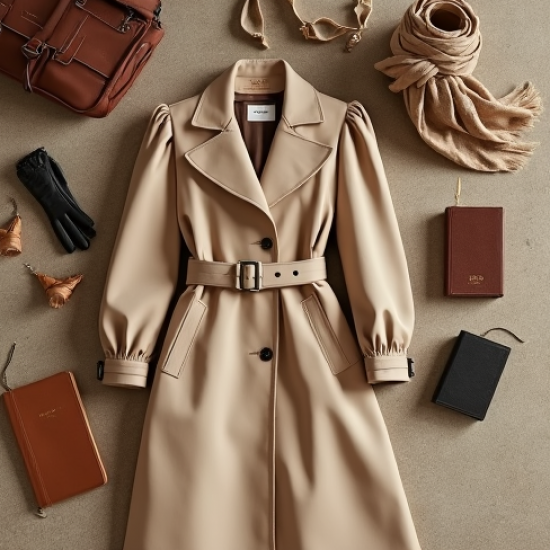 French Style Puff Sleeve Square Neck Trench Coat