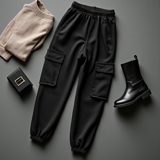 Midnight Black Polka Dot Puff Sleeve Cargo Pants