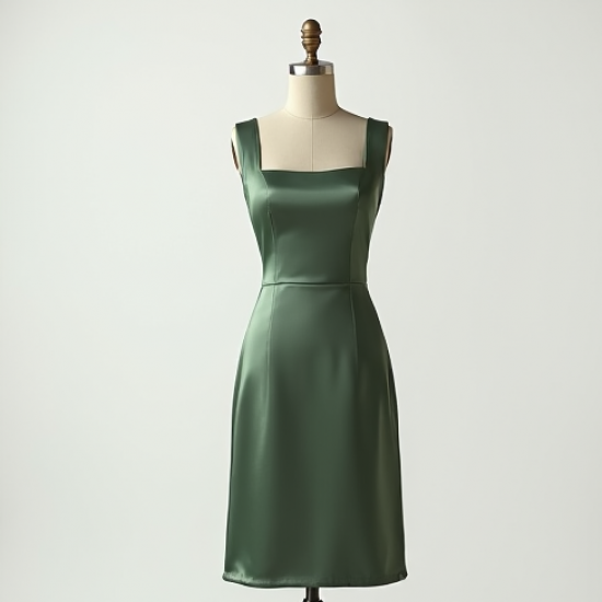 Sage Green Square Neck Satin Cocktail Dress