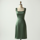 Sage Green Square Neck Satin Cocktail Dress