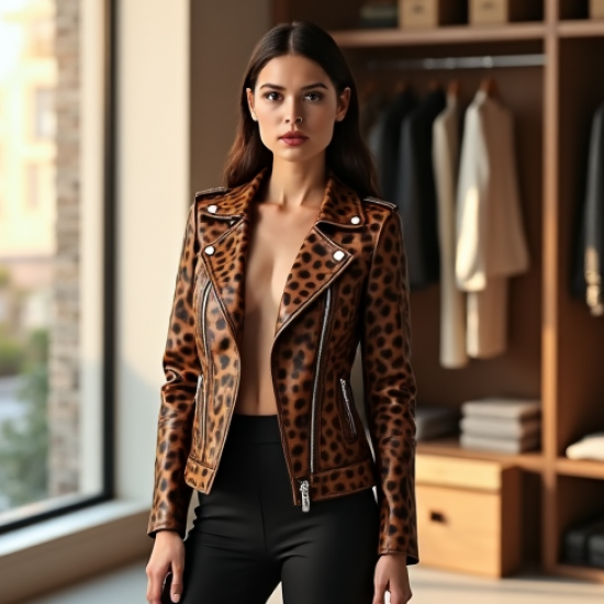 Romantic Animal Print Belted Biker Jacket