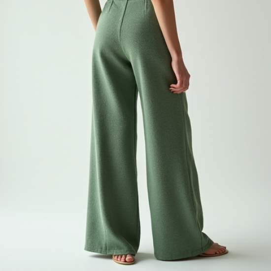 Sage Green Tweed Off-Shoulder High-Waisted Trousers