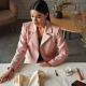 Pastel Pink Square Neck Satin Biker Jacket