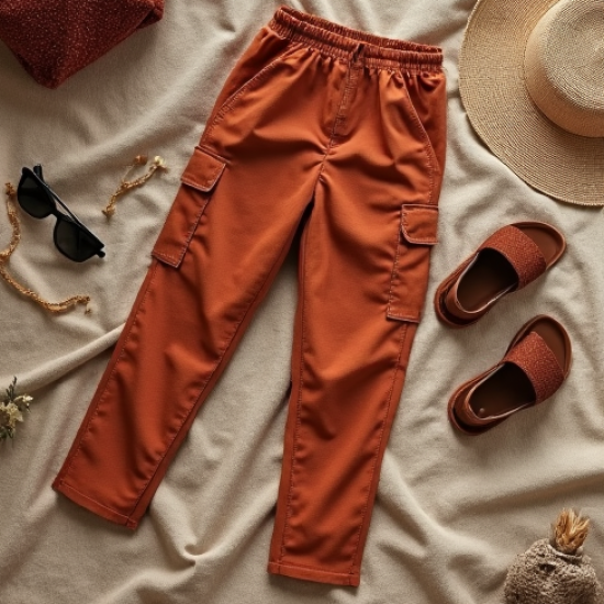 Terracotta Polka Dot Off-Shoulder Cargo Pants