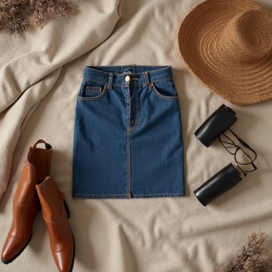 Boho Smocked Wool Blend Denim Mini Skirt