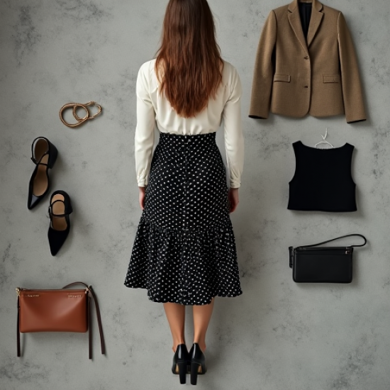Modern Urban Polka Dot Corset Waist Wrap Front Skirt