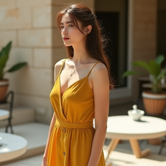 Mustard Yellow Double-Breasted Chiffon Camisole Dress