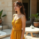 Mustard Yellow Double-Breasted Chiffon Camisole Dress