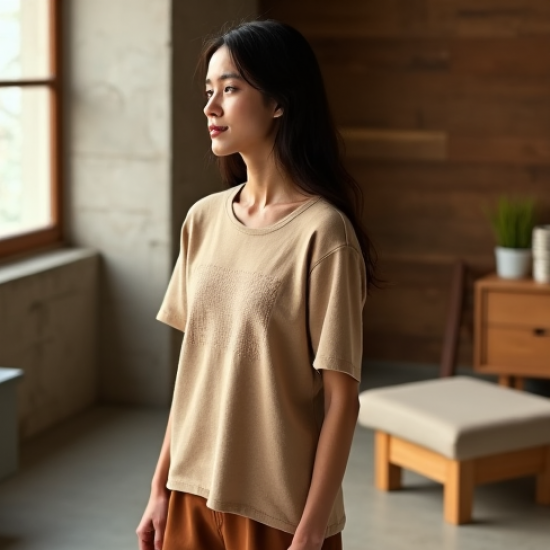 Boho Smocked Wool Blend Graphic Tee