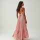 Pastel Pink Floral Print Backless Pleated Maxi Skirt