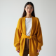 Mustard Yellow Ribbed Knit Belted Chunky Cardigan