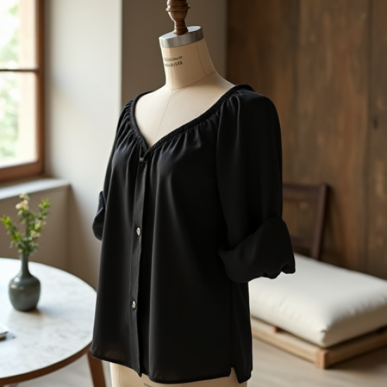 Midnight Black Linen Blend Off-Shoulder Blouse