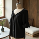 Midnight Black Linen Blend Off-Shoulder Blouse