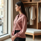 Dusty Rose Cut-Out Tweed Blouse