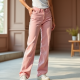Pastel Pink Abstract Print Cowl Neck Straight Jeans