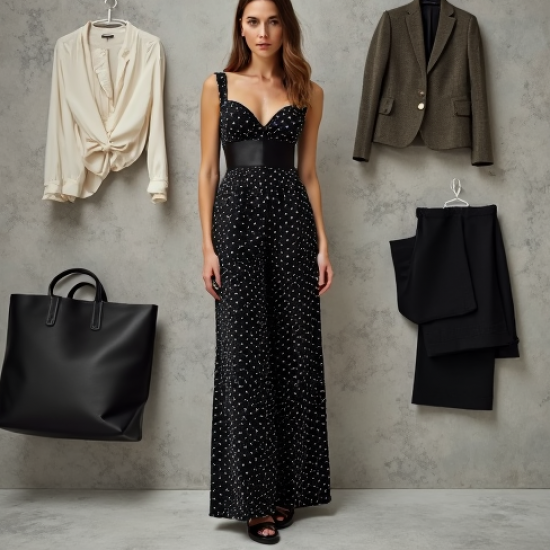 Modern Urban Polka Dot Corset Waist Wide-Leg Pants