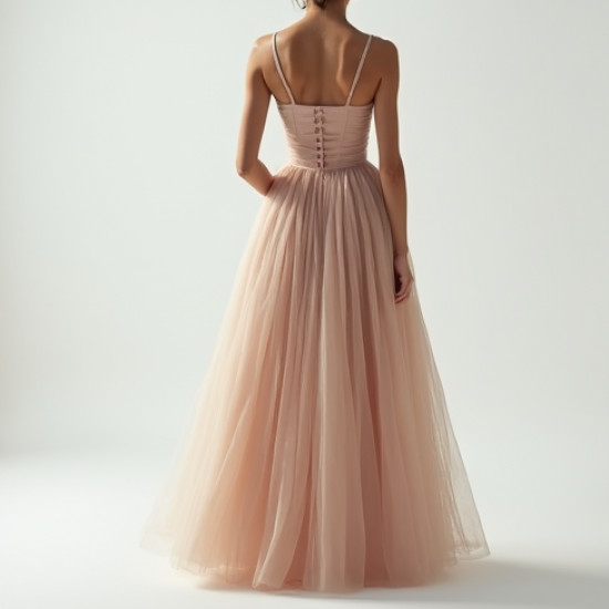 French Style Double-Breasted Tulle Pleated Maxi Skirt