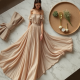 Oatmeal Chiffon Off-Shoulder Pleated Maxi Skirt