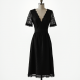 Midnight Black Jacquard V-Neck Midi Dress