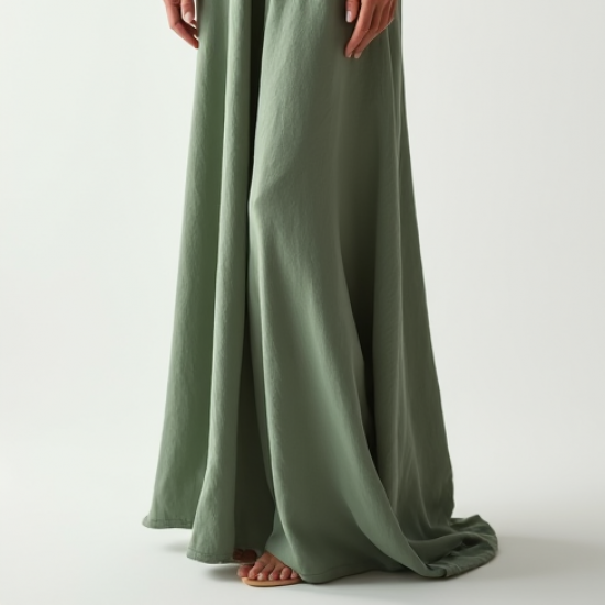 Sage Green Linen Blend V-Neck Evening Gown