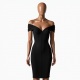 Midnight Black Abstract Print Off-Shoulder Bodycon Dress