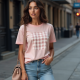 Pastel Pink Houndstooth Cut-Out Graphic Tee